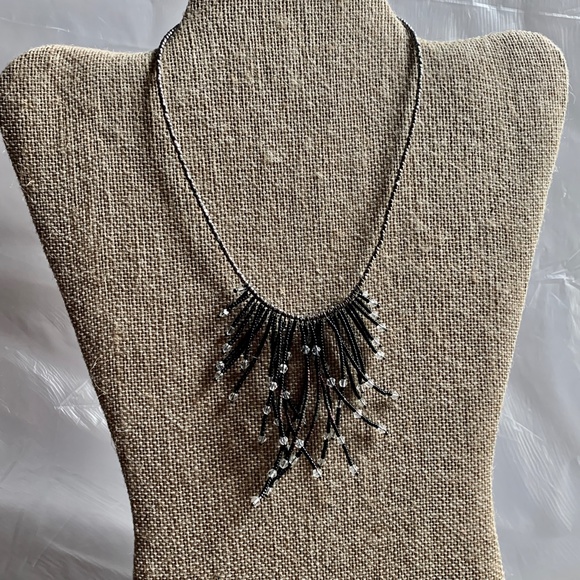 Waterfall Hematite Seed Bead & Crystal Swag/Fringe Choker Necklace - Goth Choker - Picture 5 of 7
